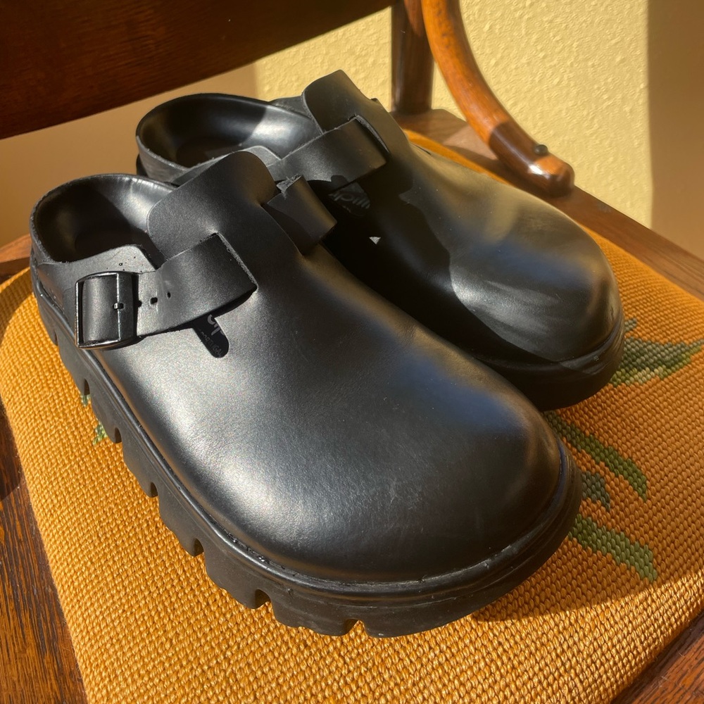 Birkenstock Black Leather Boston chunky